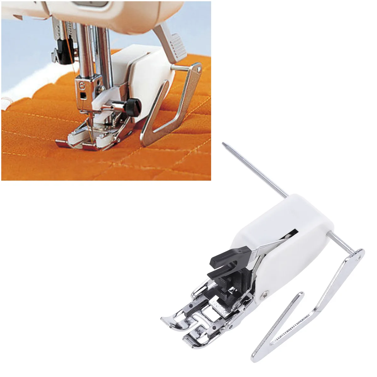 

1pc Sewing Machine Parts Presser Foot Singer Sewing Machine Foot Screw-On Even Feed Walking With Quilt Guide (White+Silver)
