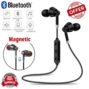 

Magnetic Headphones Wireless Bluetooth Sweatproof Sport Earphones Stereo Headset With Mic for iphone 8 X Samsung Xiaomi Huawei