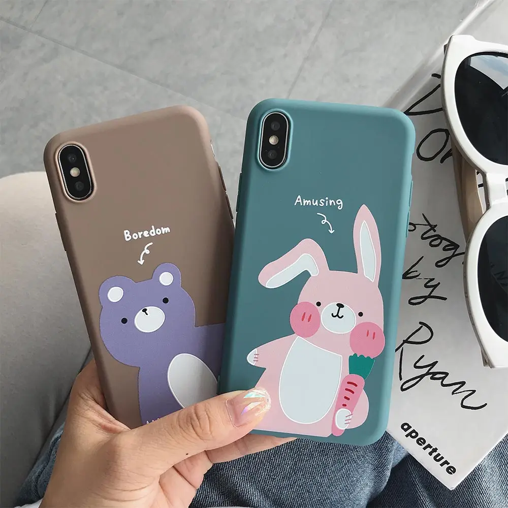 

TPU Case Matte Animal Cover For iPhone 7 Plus XR X XS Xs Max 8 Plus Cases For iPhone 6S 6 Plus Case Cute Rabbit Bear Phone Cover