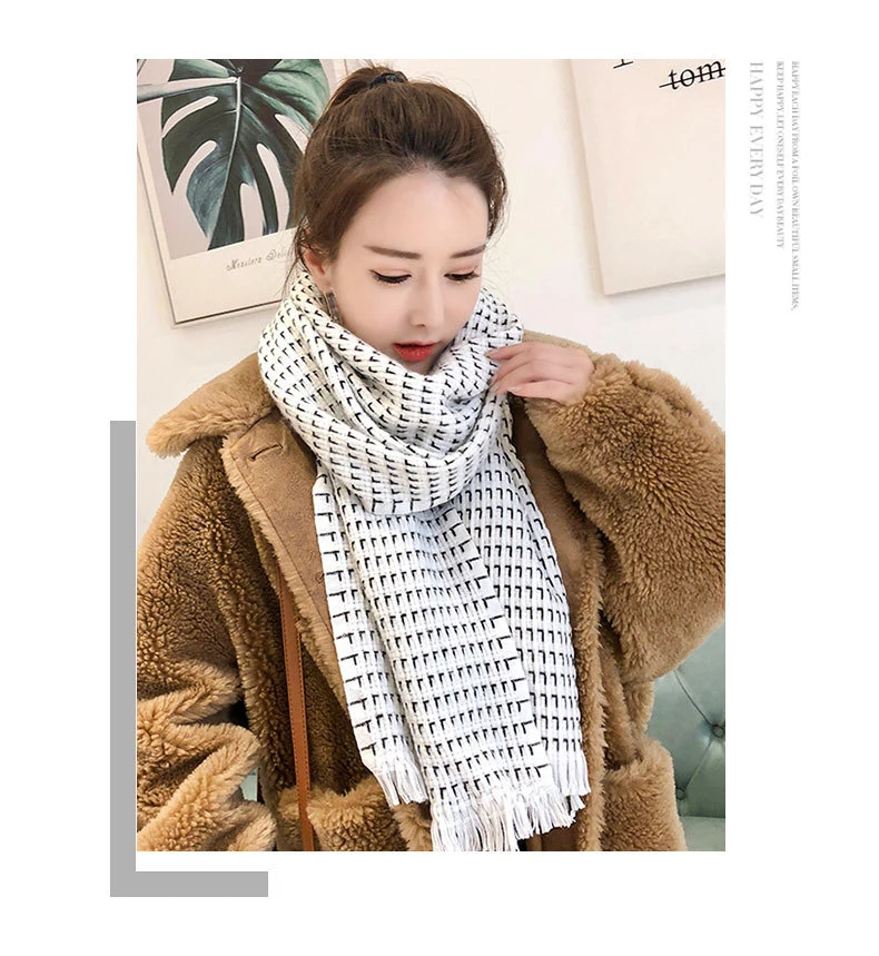 Новый осень-зима женский шерсть черный/белый плед шарф Для женщин кашемировые шарфы широкий решетки длинный платок Обёрточная бумага