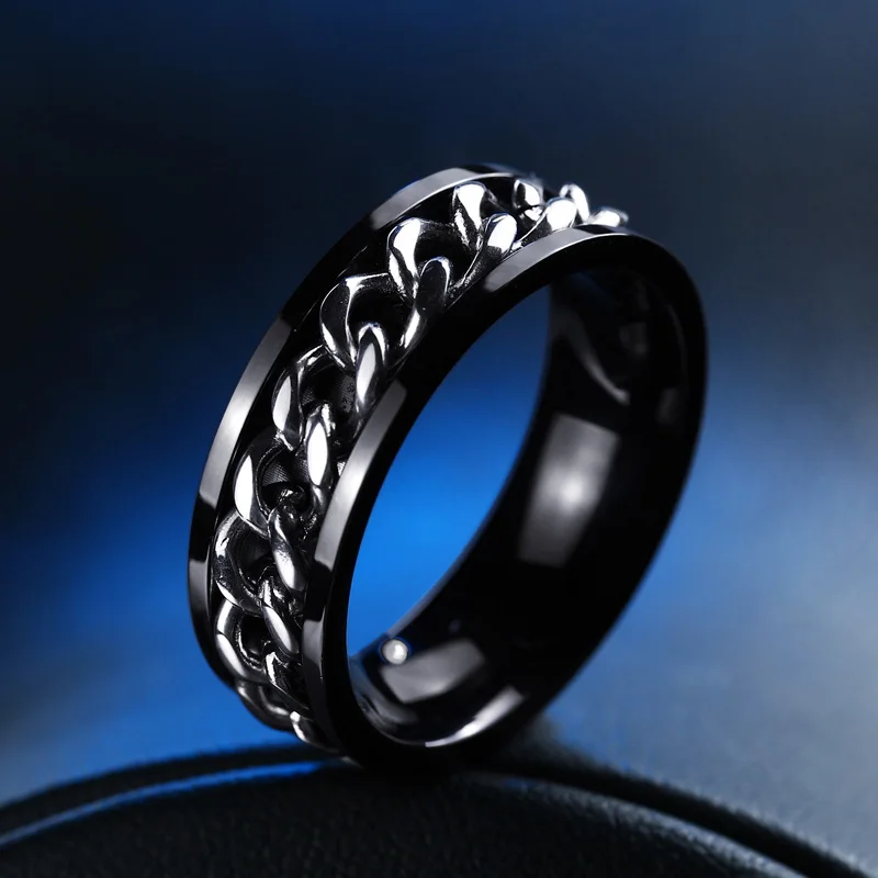 BEIER New Part Plated-Gold/Black Man's Spin Chain Ring For Stainless Steel Cool Man Woman Fashion Wedding Jewelry BR-R054
