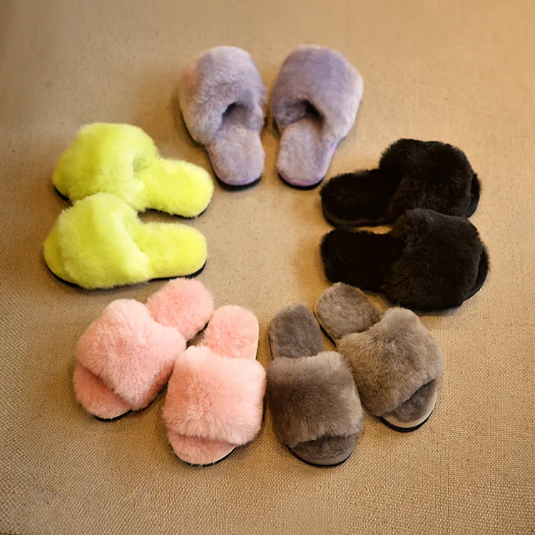 

100% Australian Pure Wool~~Real Sheepskin Children Winter Slippers Shoes Warm Shoes Princess Candy Color Plush Girls Shoes