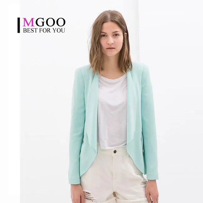 MGOO Irregular Candy Color Light Blue Women Blazer 2015 Spring Pocket Zip Uo Women Fashion Street Blazer-in Blazers from Womenu0027s Clothing u0026 Accessories on ...