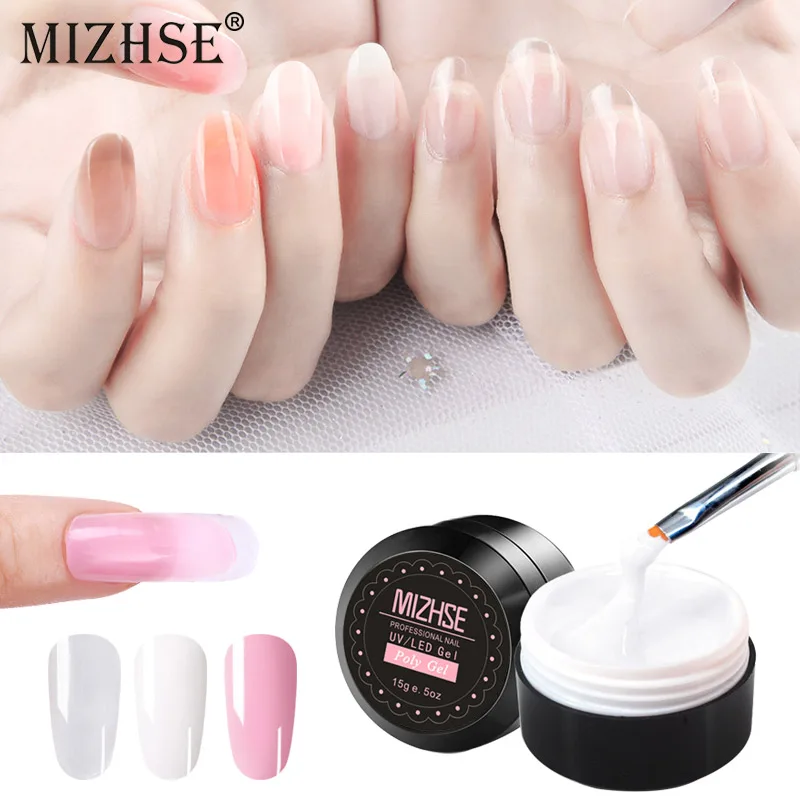 

MIZHSE 15g Poly Gel Finger Extension Crystal Jelly Polygel Nail Builder Gel Pink French Nail Tips Form Soak off Nail Gel Brush