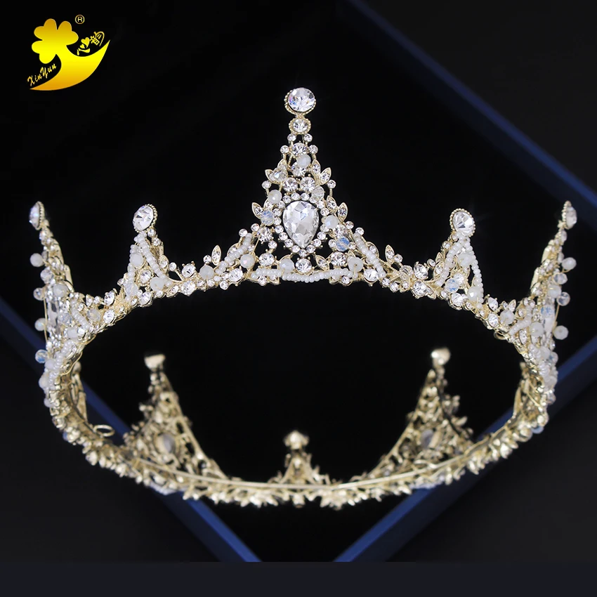 Хан модные украшения для волос полный Круглая Корона Свадебные аксессуары для волос, золотистый короны для торжеств queen на день рождения тиары и короны невесты