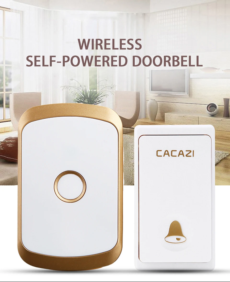 CACAZI домашний водостойкий беспроводной дверной звонок с автономным питанием светодиодный свет без кнопка батареи беспроводное кольцо 200 м