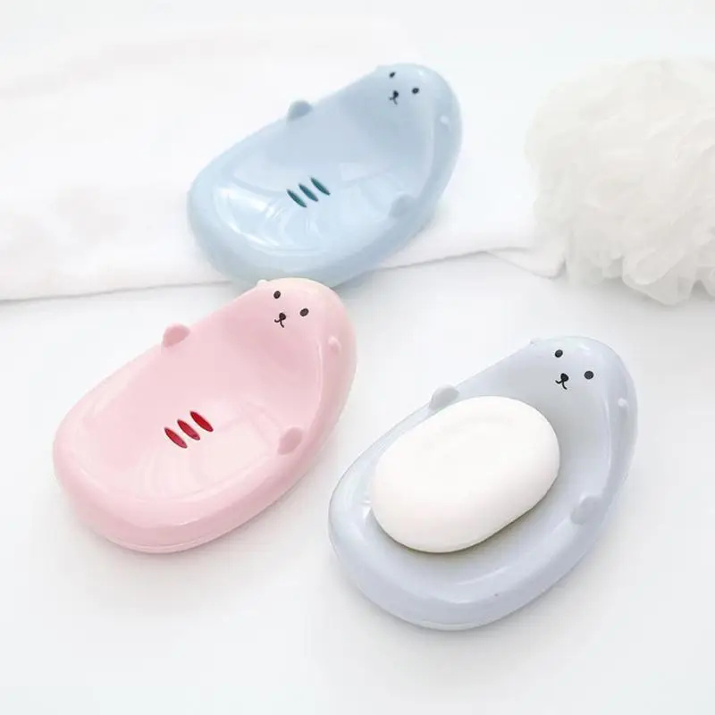 

Bathroom Soap Dish Plate Cute Cartoon Plastic Kids Draining Soap Box Rack Toilet Shower Plate Holder Case Container