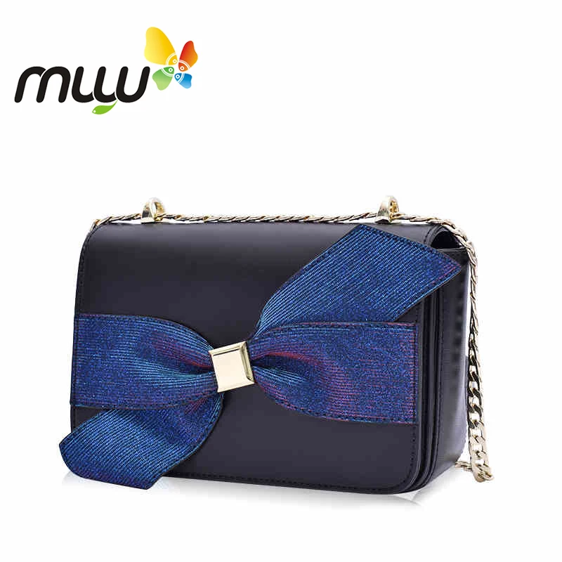 Muyu 2018 Fashion Bow Decoration Chains Shoulder Bags for Women Soft PU