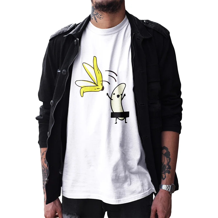 

Banana T Shirt Funny Disrobe High Quality Short Sleeved Design T-Shirt EU Size 100% Cotton Humor Tops Tee