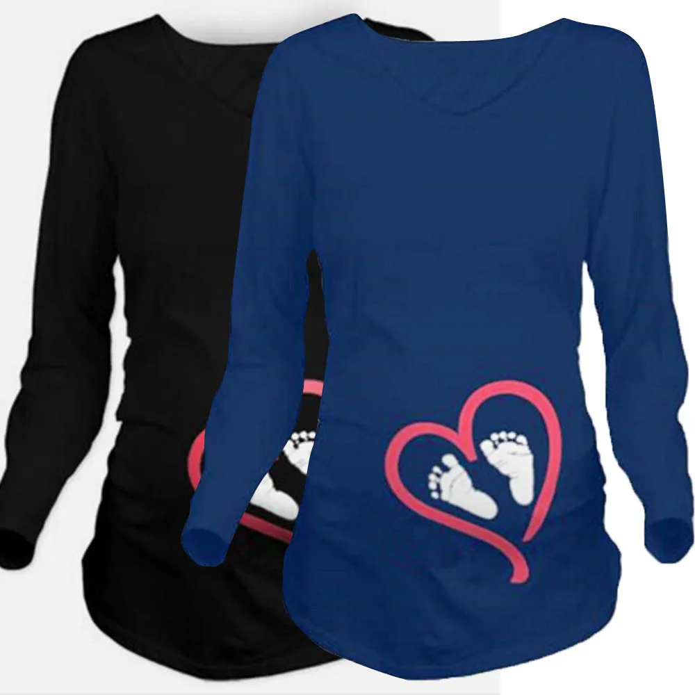 

Women Pregnants Long Sleeve Blouse Footprint Print For Maternity Clothes Pregnancy Shirt Breastfeeding Clothes Ropa Maternidad