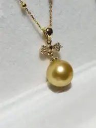 Очаровательные Новые 11 до 12 мм Южное море золото жемчужное ожерелье 18 дюймов