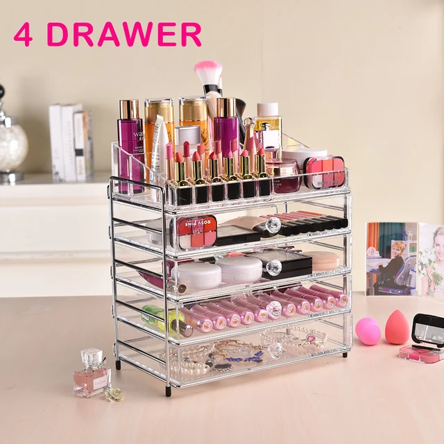 Multi storey metal frame drawer storager rack Acrylic Box Clear Makeup