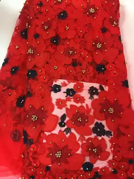 

Large red MY0080 applique beads decorated with French lace and lace with African sewing lace classic and unique