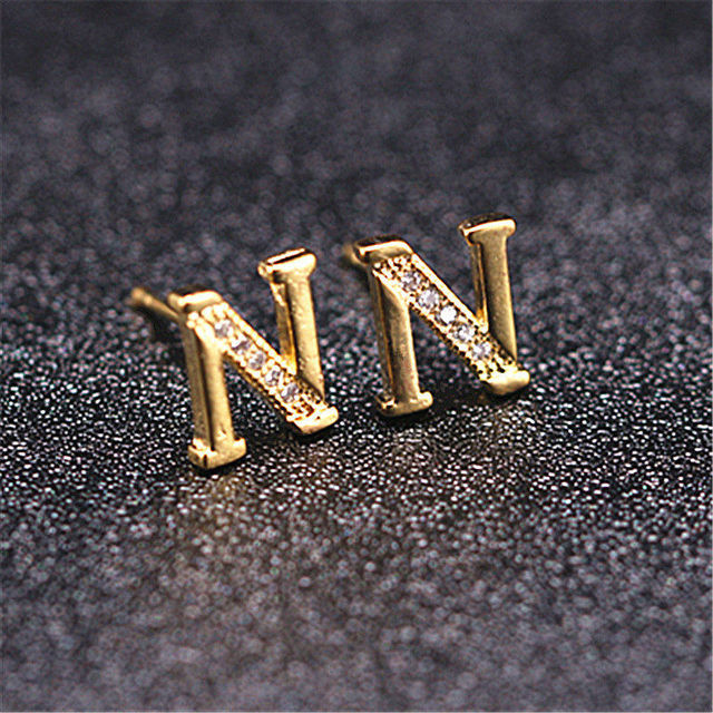 Letter Stud Earrings for Women Alphabet Gold Initial Earring Rhinestone Jewelry Small Earrings Letters Brinco Pendientes