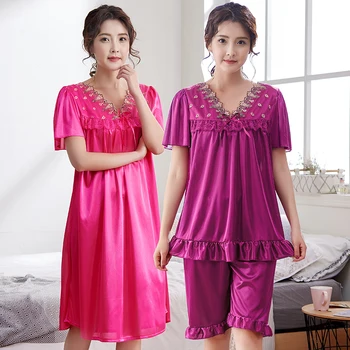 

Women Sexy Underwear Lace Women Summer Plus Size silk Nightgown Female Large Size Short Sleeve sleepwear Homewear Leisure M-5XL