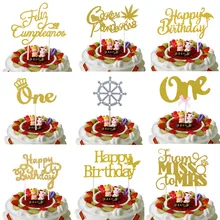 Русские счастливые топперы для торта на день рождения корона один Фламинго день рождения флажки для торта от Miss до Mrs украшения для свадебного торта Feliz Cumpleanos