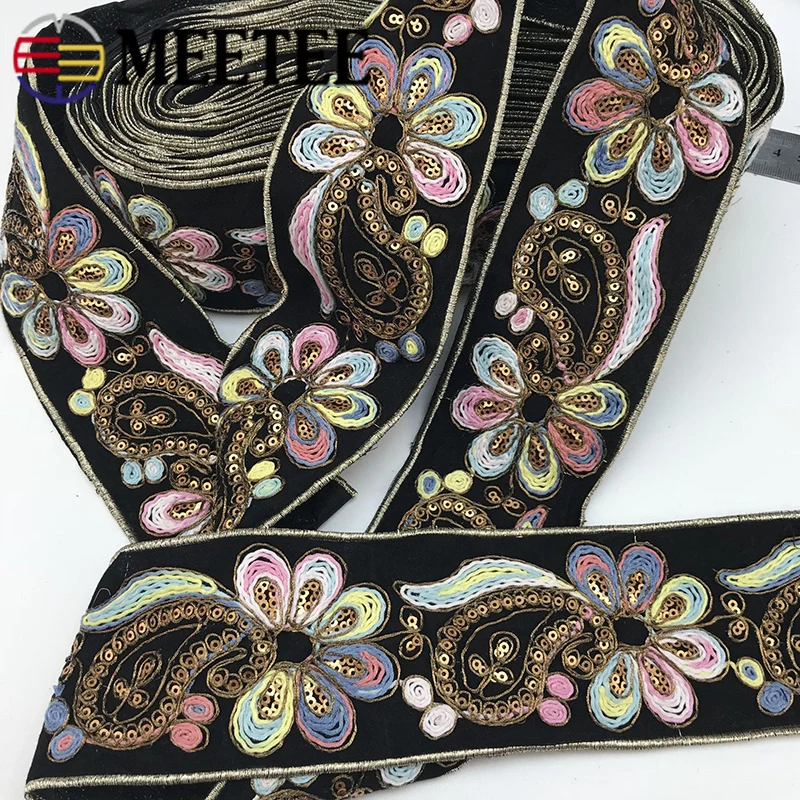 

4Meters 7cm Fashion Embroideried Lace Ribbon Sequins Webbing Tapes Clothes Bag Decorative Lace Trims DIY Sewing Accessories