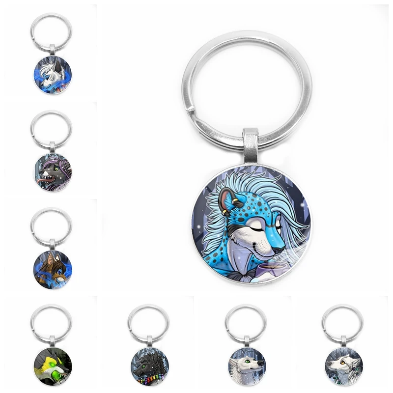 

2019 New Cartoon Anime Animal Avatar Pendant Key Ring Glass Cabochon Keychain Boy Girl Birthday Gift