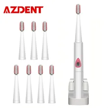 AZDENT 1 компл. с 8 головок Электрический Sonic зубные щетки Перезаряжаемые Dental Care зубная щетка Беспроводной Зарядное устройство для взрослых отбеливание