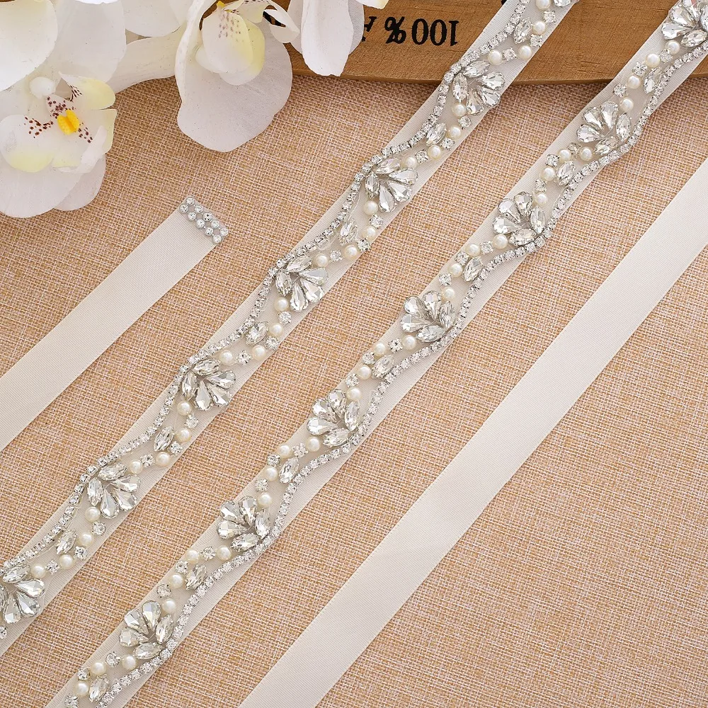 Silver Crystal Wedding Belts Rhinestones Bridal Belts Handmade Wedding Sash For Dress Accessories ASS159S