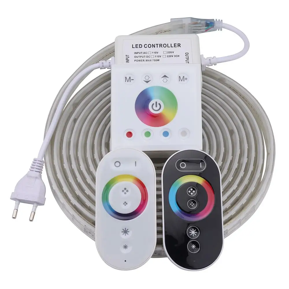 buy High brightness RF remote wall controller LED strip light waterproof diode tape RGB LED strip 220V 220 V LED ribbon ledstrip