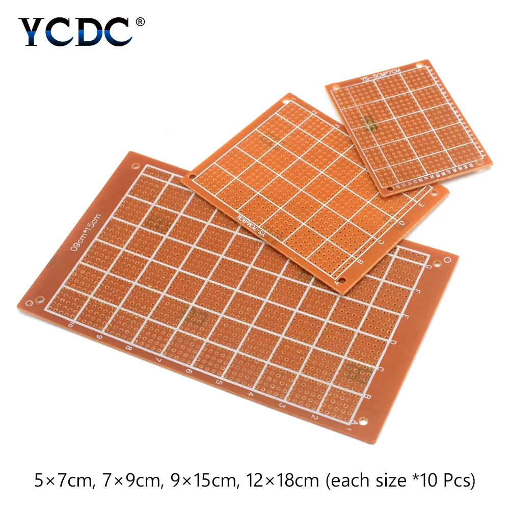 

40Pcs Prototyping PCB Printed Circuit Board 4 Sizes Mixture For DIY Arduino 5x7cm 7x9cm 9x15cm 12x18cm