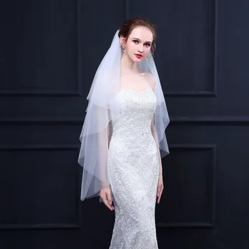 

2019 Simple Design Bridal Veil Tulle 2 Layers Trailing Fingertip Veils With Comb New Design