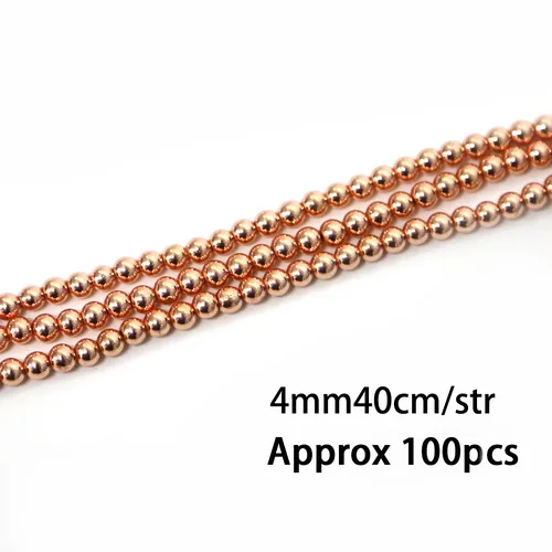 Rose Gold 4mm 100pcs SSS Натуральный Камень Бисер гематитовые бусины для изготовления ювелирных изделий, 3/4/6/8/10 мм круглые бусины браслет "сделай сам" - Цвет: Rose Gold 4mm 100pcs