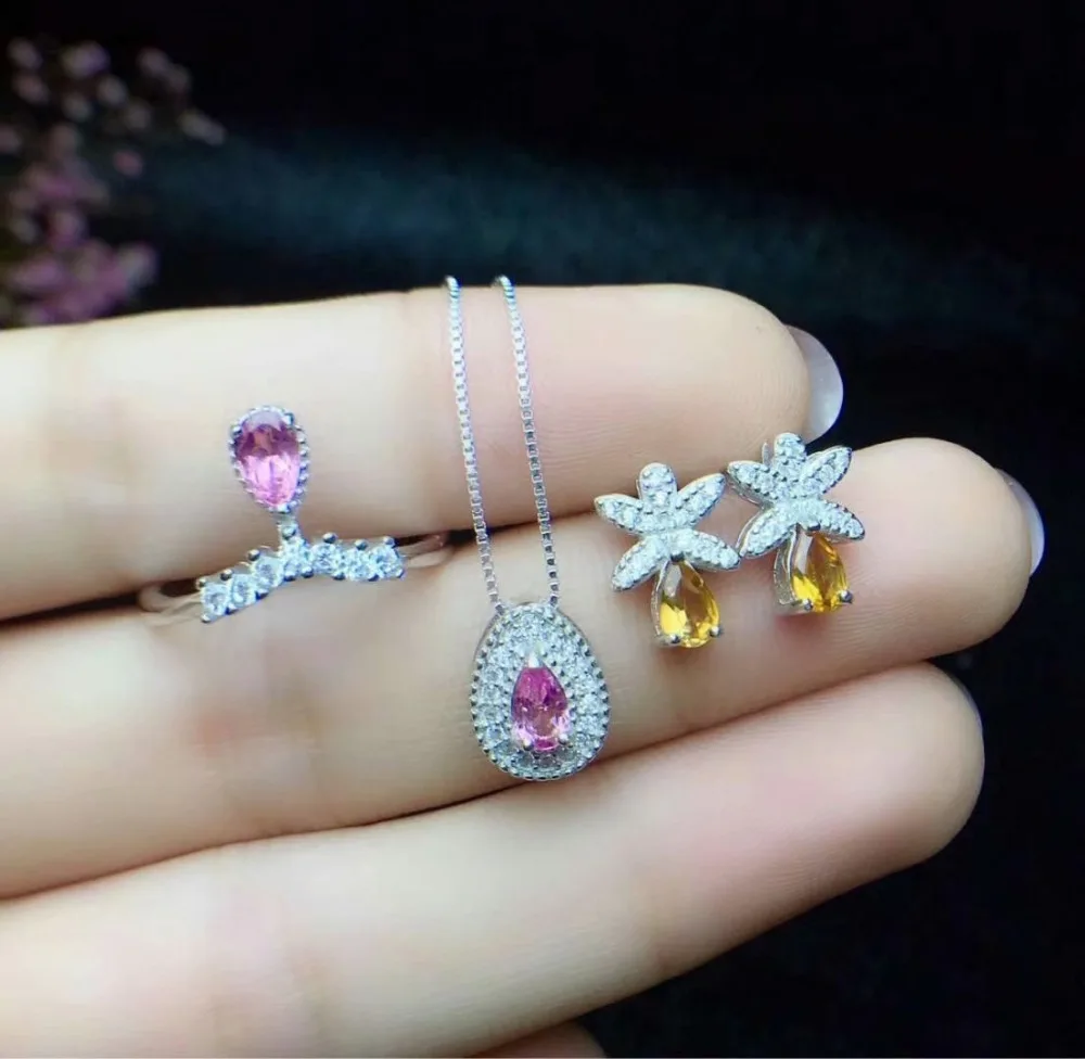 Shilovem 925 Серебряное кольцо из натурального турмалина Подвески Серьги Ювелирные украшения для женщин Этнические украшения свадебные открытые ctz030501agx