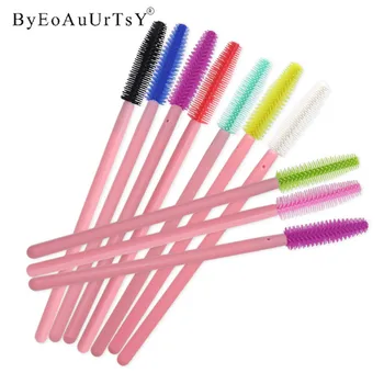 

200pcs Pink Handle One-off Mascara Wands Applicator Silicone Eyelashes Brush Disposable Makeup Brushes Eyelash Extension