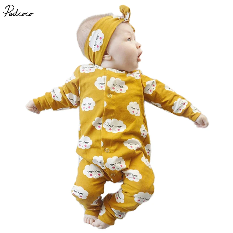 2 قطع الوليد طفل بنين بنات لطيف الغيوم رومبير + العصابة مجموعة الأطفال الرضع الاطفال سحابة القصير قطعة واحدة ملابس الاطفال ملابس