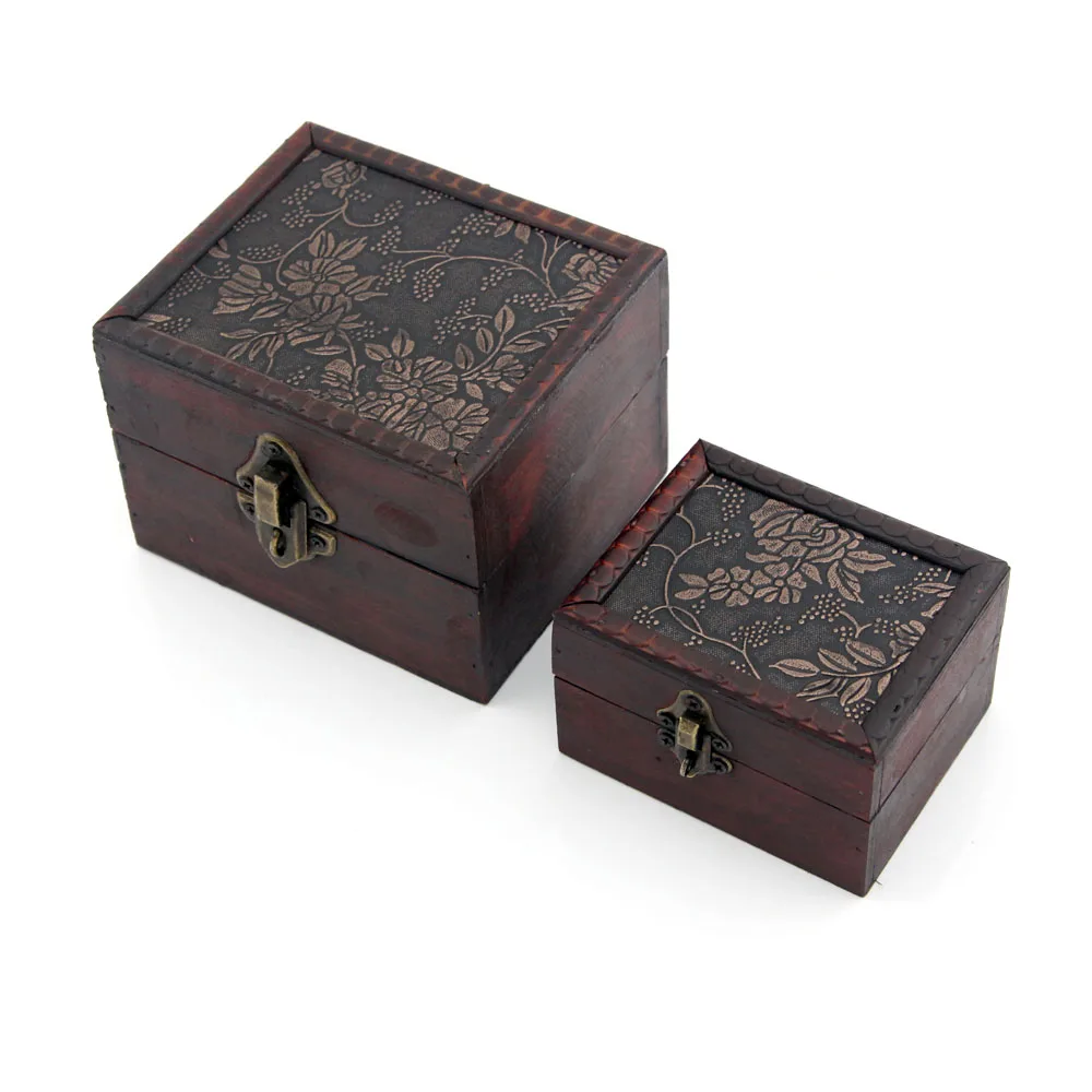 

Antique Wooden Embossed Orchid Pattern Jewelry Box Case Pack of 2pcs