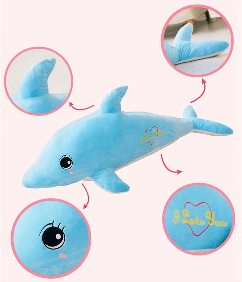 Dorimytrader Cuddly Soft Dolphin Sea Animal Plush Toy Stuffed Cartoon Blue Pink Dolphin Doll Pillow 80cm 100cm 130cm DY61949 (9)