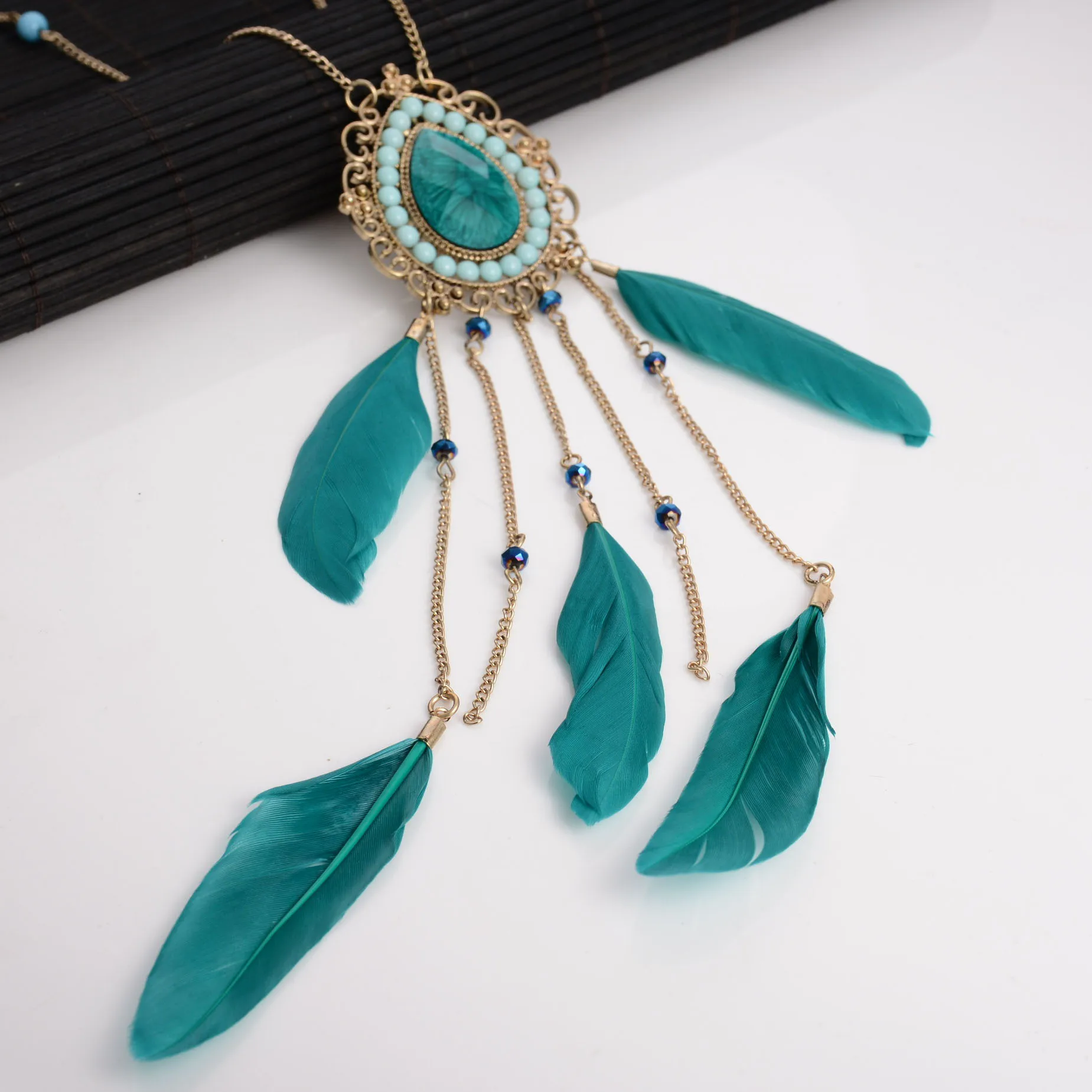 Vintage Bohemia collares largos bolas cristal granos grandes piedra collares de plumas para mujeres Feminina|necklace cord for pendants|necklace gothicpendant - AliExpress