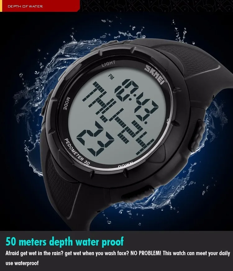 Мужские спортивные часы SKMEI люксовый светодиодный светодиодные цифровые часы Шагомер 3D калории военные часы Relogio Masculino наручные часы
