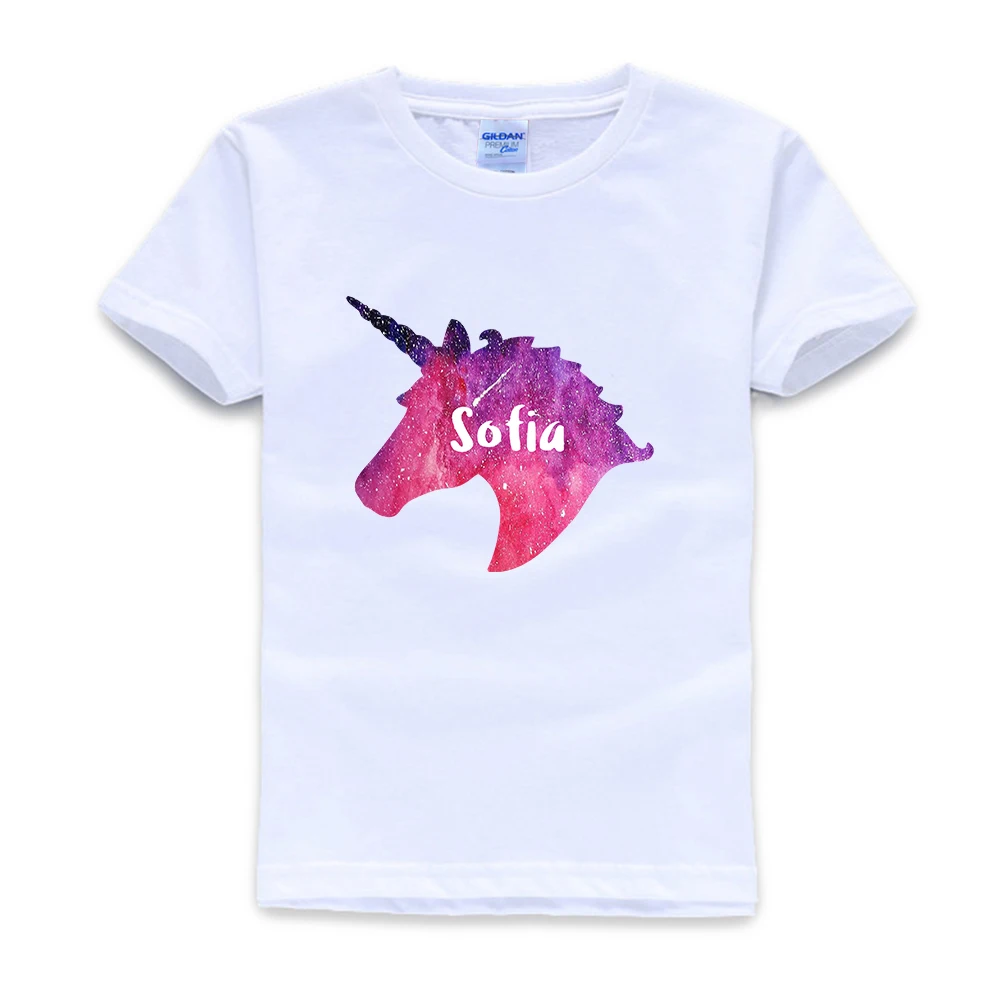 Индивидуальная футболка с единорогом, Детская футболка, подарок для девочек с единорогом, футболка - Цвет: Белый