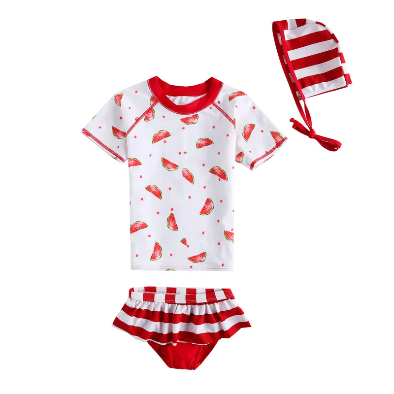 vivo biniya Girls Rash Guard Swimming Suit Watermelon Print White and