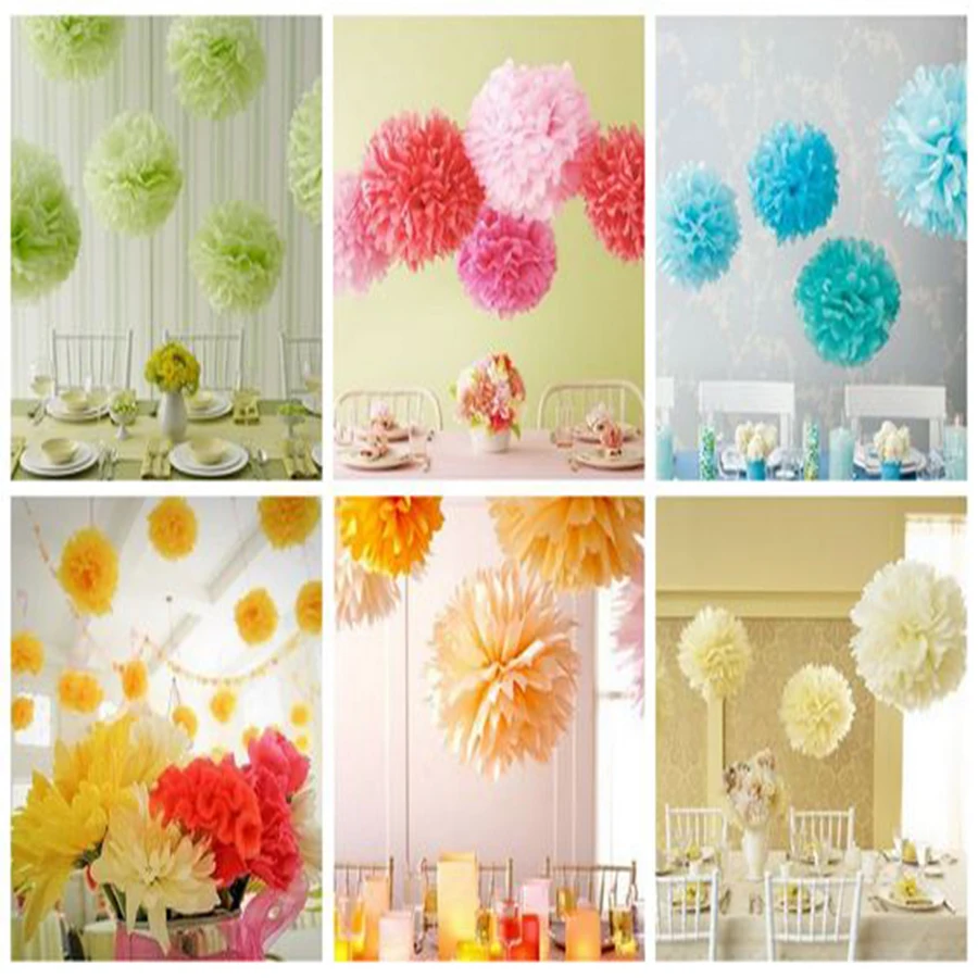 Sunbeauty 6pcs 6''(15cm) Paper Pom Poms Flowers Tissue Paper Pom Poms  Wedding Party Decoration Party Hanging Decorative|Party DIY Decorations| |  - AliExpress