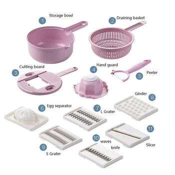 

Mandoline Slicer Vegetable Slicer Potato Peeler Carrot Onion Grater with Strainer Vegetable Cutter 11 In 1 Kitchen Accessories