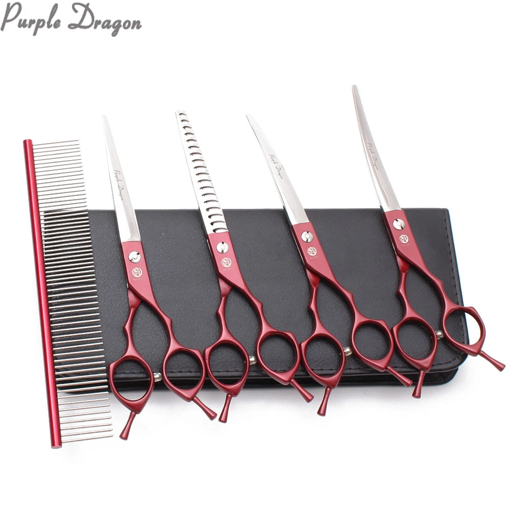 

6.5" 7" 440C Red Color Dog Grooming Scissors Straight Scissors Thinning Shears Curved Shears Professional Pet Scissors Set Z3009