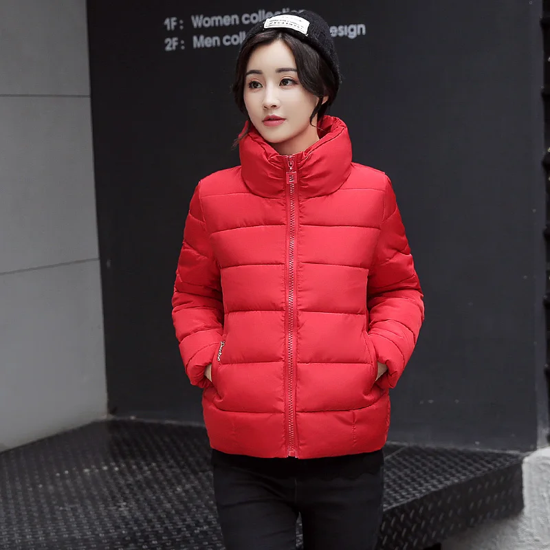 2018 winter autumn cotton padded women jacket female solid color short Korean womens coat wholesale outwear stand collar