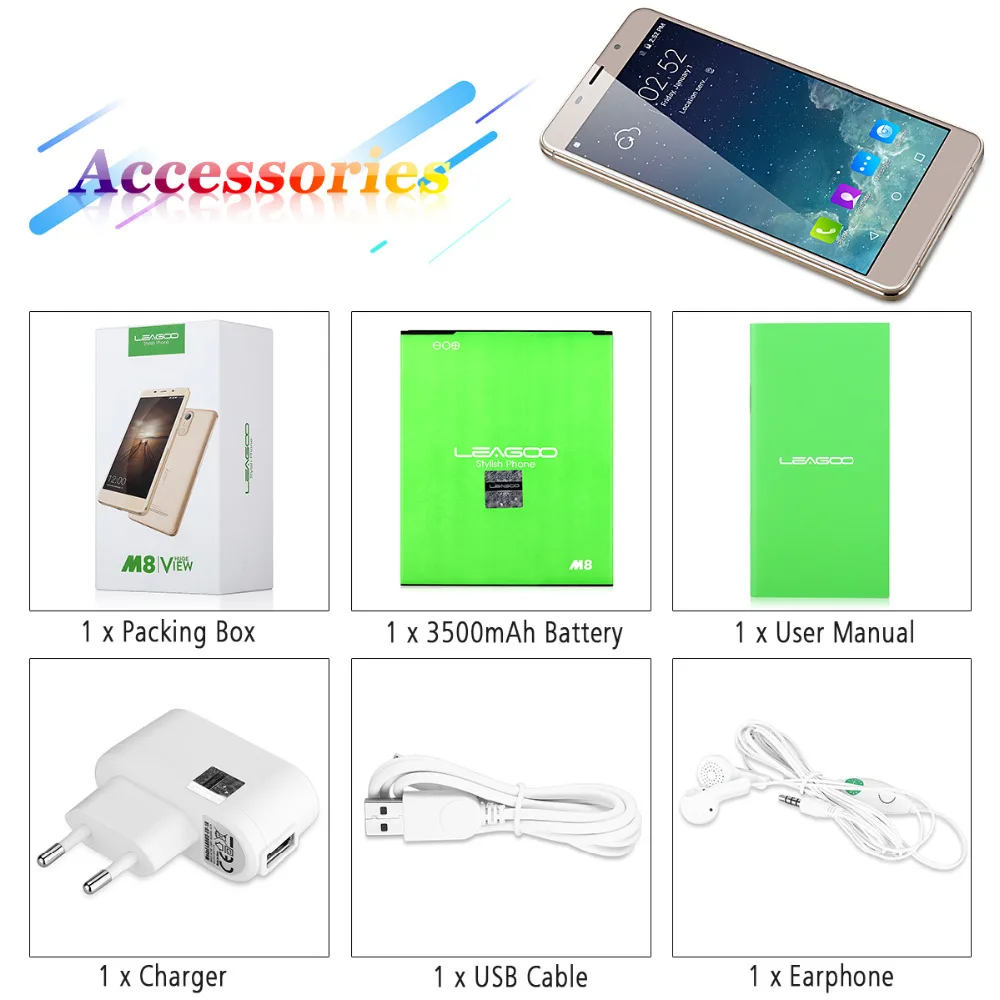 Оригинал Leagoo MT6580A M8 Quad Core Сотовый Телефон 5.7 Дюймов Android 6.0 Смартфон 2 ГБ RAM 16 ROM 13.0MP