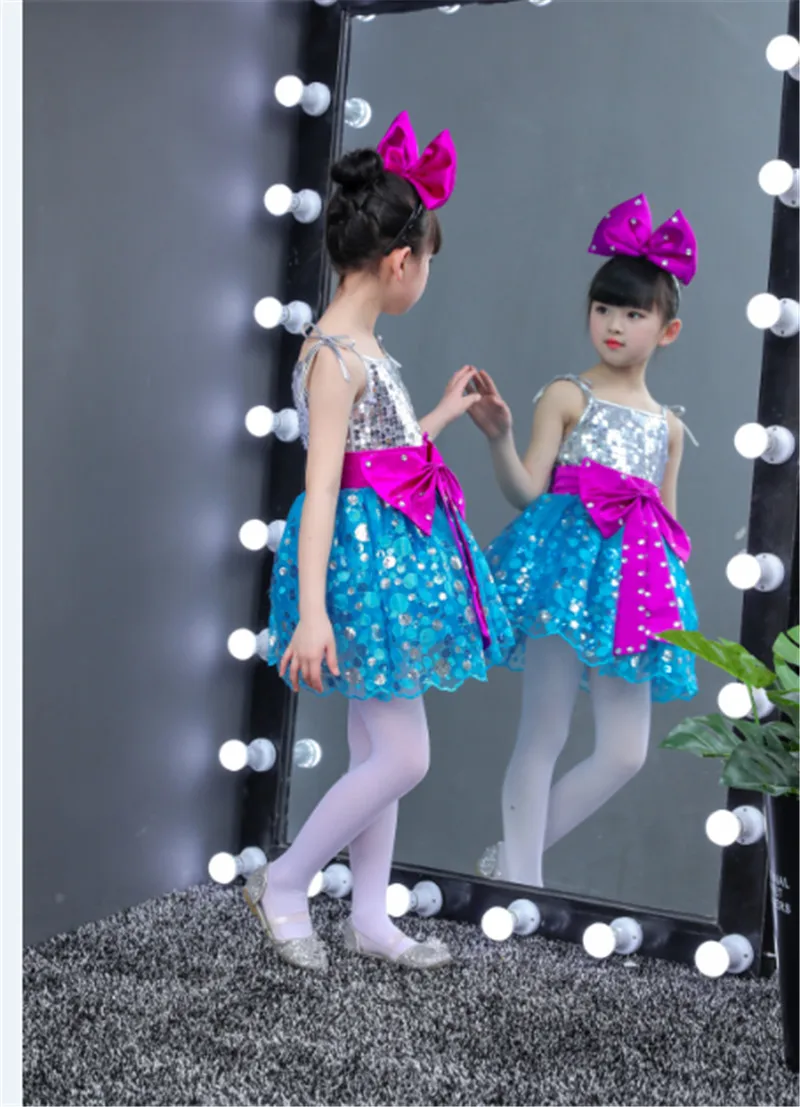 Детский танцевальный костюм, танцевальное платье с блестками для девочек, платье для сальсы, одежда для девочек, детская танцевальная одежда