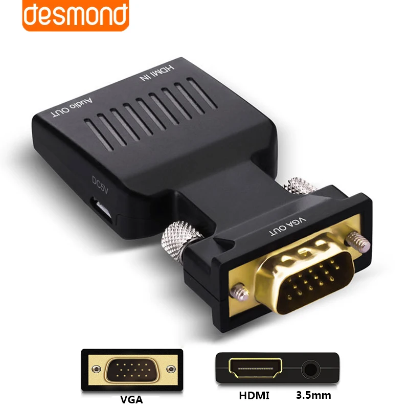 

1080P HDMI to VGA Adapter with 3.5mm Audio Output Digital To Analog Audio Video Converter Cable for PC Laptop HDTV Box Projector
