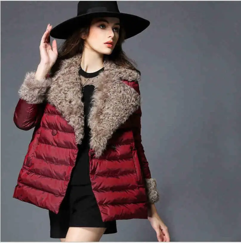 New Women Winter Down Jacket Female Warm Clothes Wool collar High Quality 90% duck down women Red coat parkas