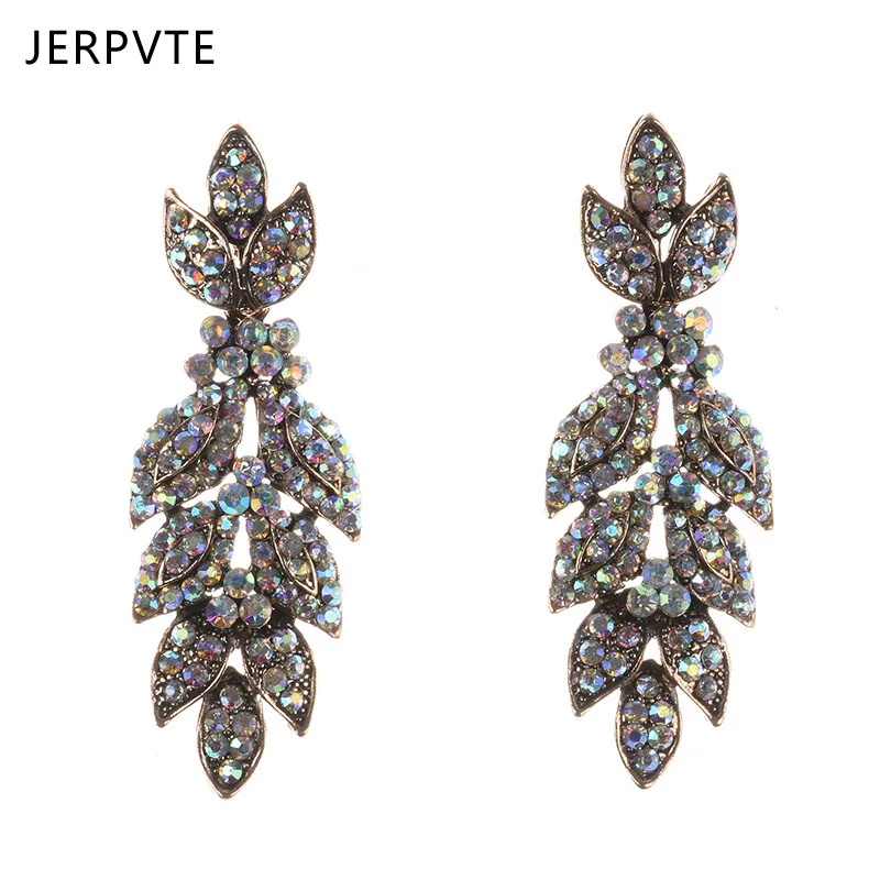 

Luxury Multicolor Crystal Leaf Long Earrings For Women Bohemia Indian Ethnic Jewelry Female Vintage Statement Long Drop Dangle