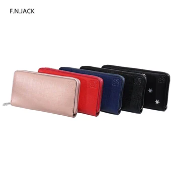 

F.N.JACK Women Wallets Purse Genuine Leather Wallet Casual Solid Zipper Standard Coin Passcard Pocket Colorful Case Money Bag