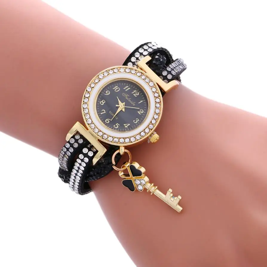 

2018 New Fashion Casual Quartz Women Wrap Around Rhinestone Watch Braided Leather Bracelet Watch Gift Relogio Feminino Gift #D