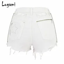 LOGAMI Высокая талия джинсовые шорты Для женщин как Размеры молнии Звезда вышивка рваные шорты из денима пляжная одежда белый