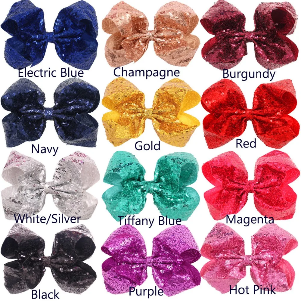 8inch Big Large Sequin Hair Bow Alligator Clip Girl Kid Bowknot Hair Accessories